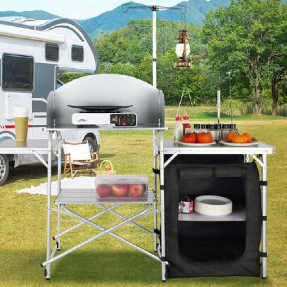Outdoor Camping Kitchen Setup - Klappbarer Outdoor-Camping-Küchentisch mit Tragetasche, tragbare Aluminium-Kochstation,