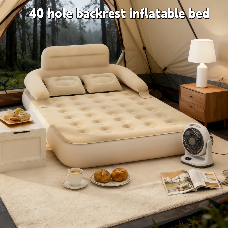 Outdoor Camping Cot - Outdoor-Multifunktions-Zwei-Personen-Camping-Luftbett, tragbares Plüsch-Luftsofa mit Rückenlehne, Luftkissenbett