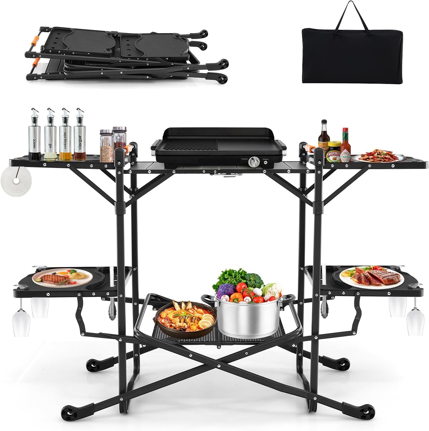 Outdoor Camping Kitchen Setup - Tragbarer Outdoor-Klapptisch mit hitzebeständiger Oberfläche, 4