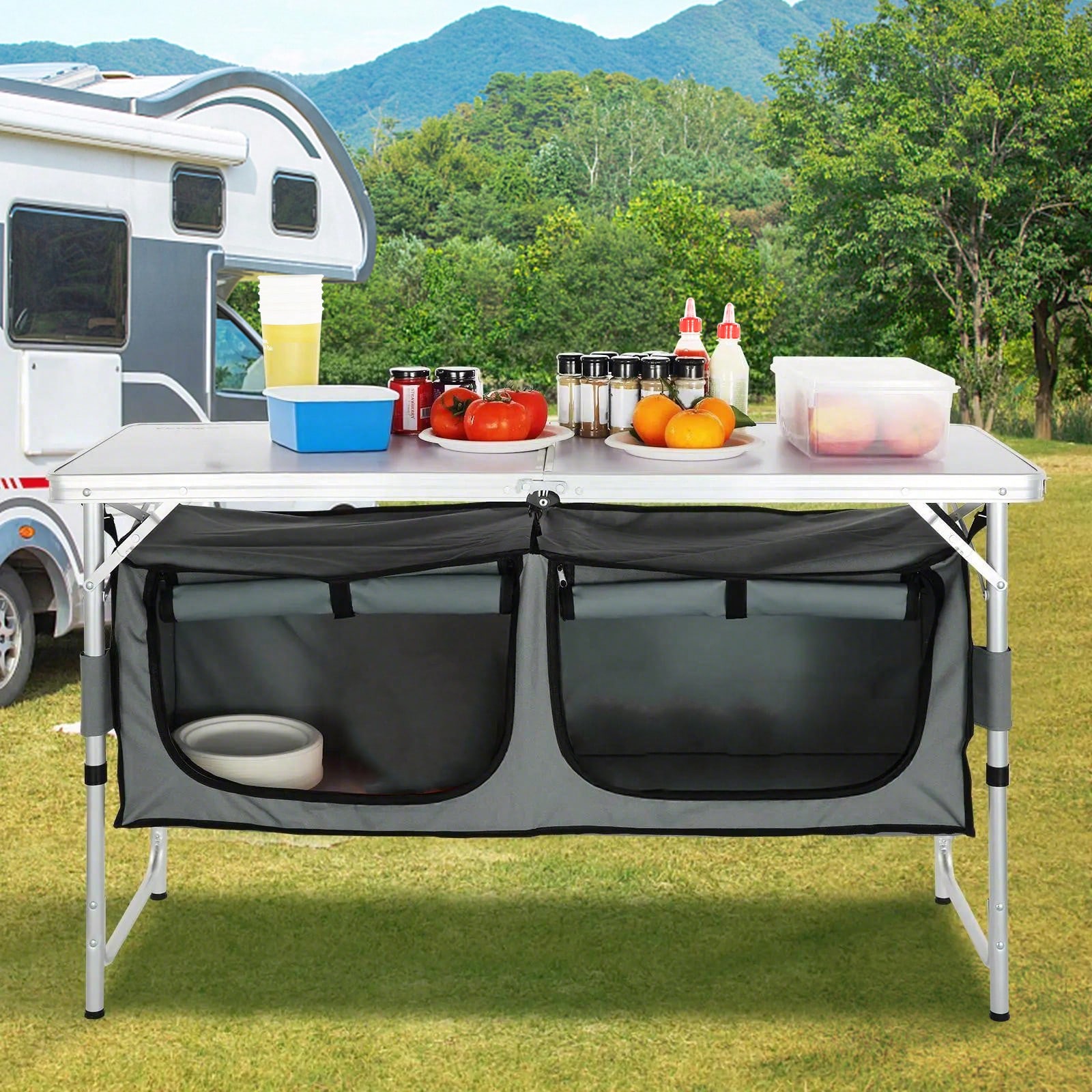 Outdoor Camping Kitchen Setup - Schnell aufzubauender klappbarer Camping-Küchentisch mit Tragetasche,