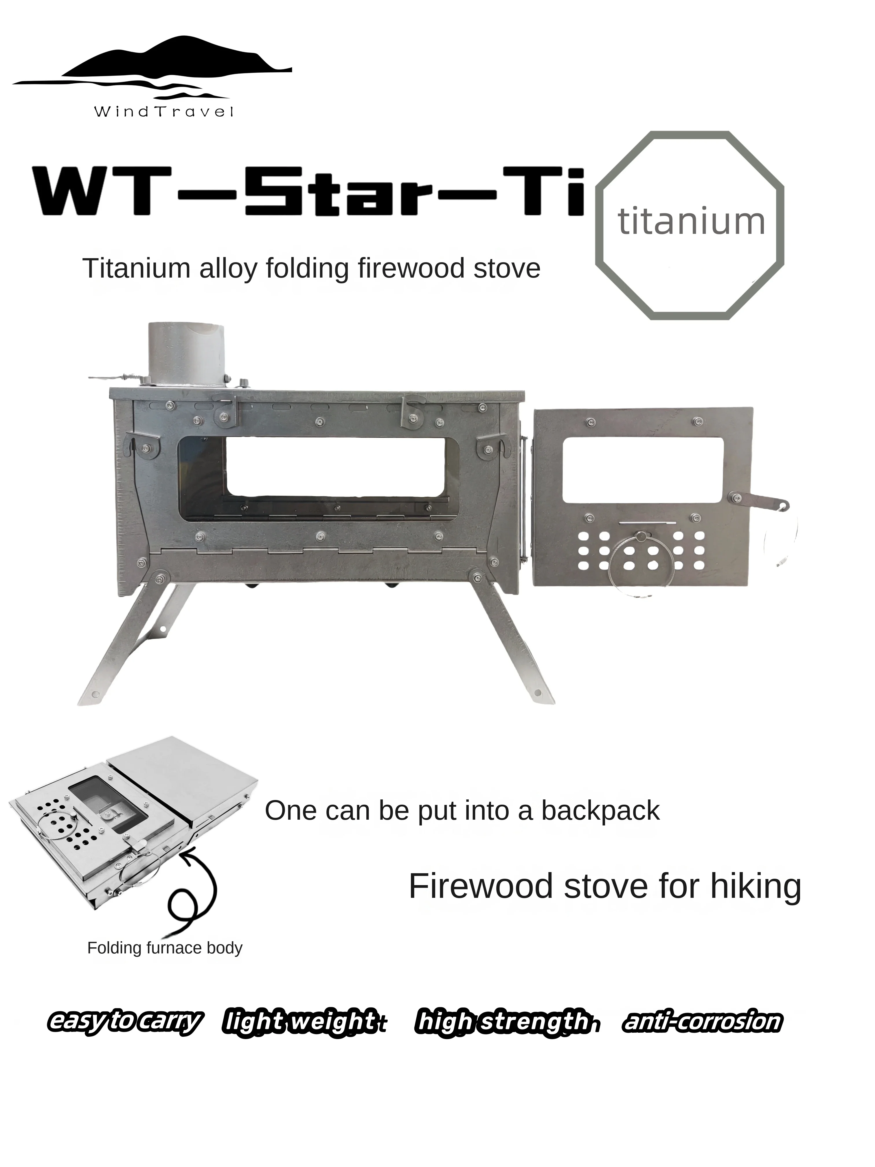 Outdoor Camping Stove Wood - WT Star Ti Klappbarer Brennholzofen aus