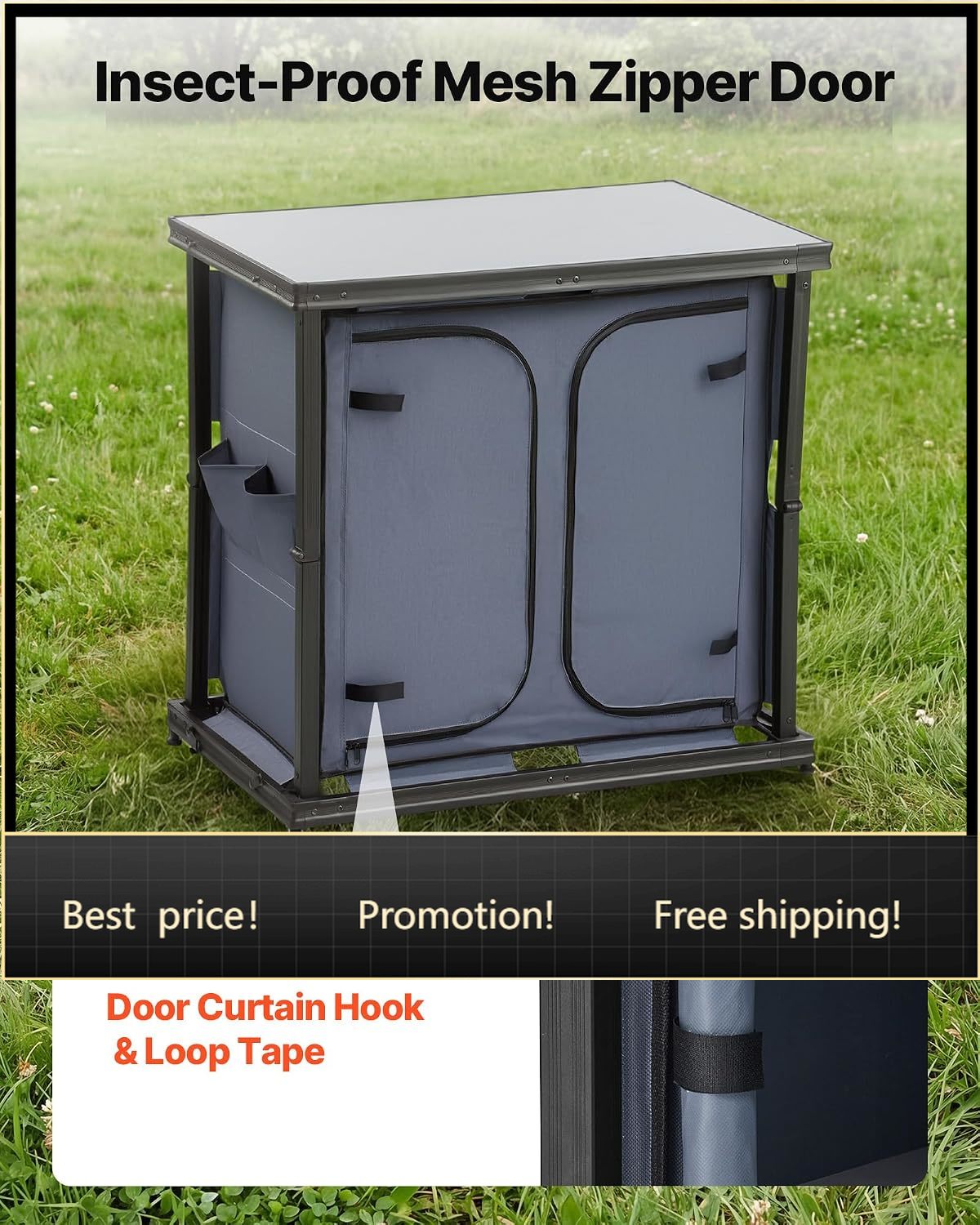 Outdoor Camping Kitchen Setup - Klappbarer Camping-Aufbewahrungsschrank, tragbarer leichter Aluminiumtisch für