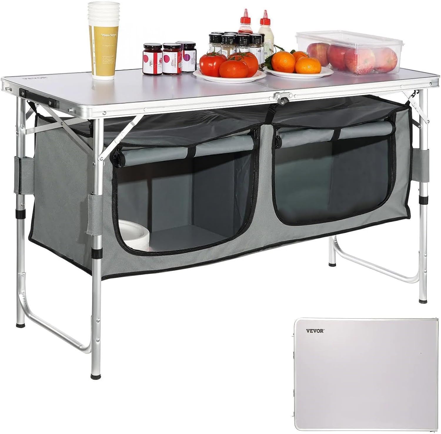 Outdoor Camping Kitchen Setup - Camping-Küchenstation, 3-fach höhenverstellbarer klappbarer Outdoor-Kochtisch mit