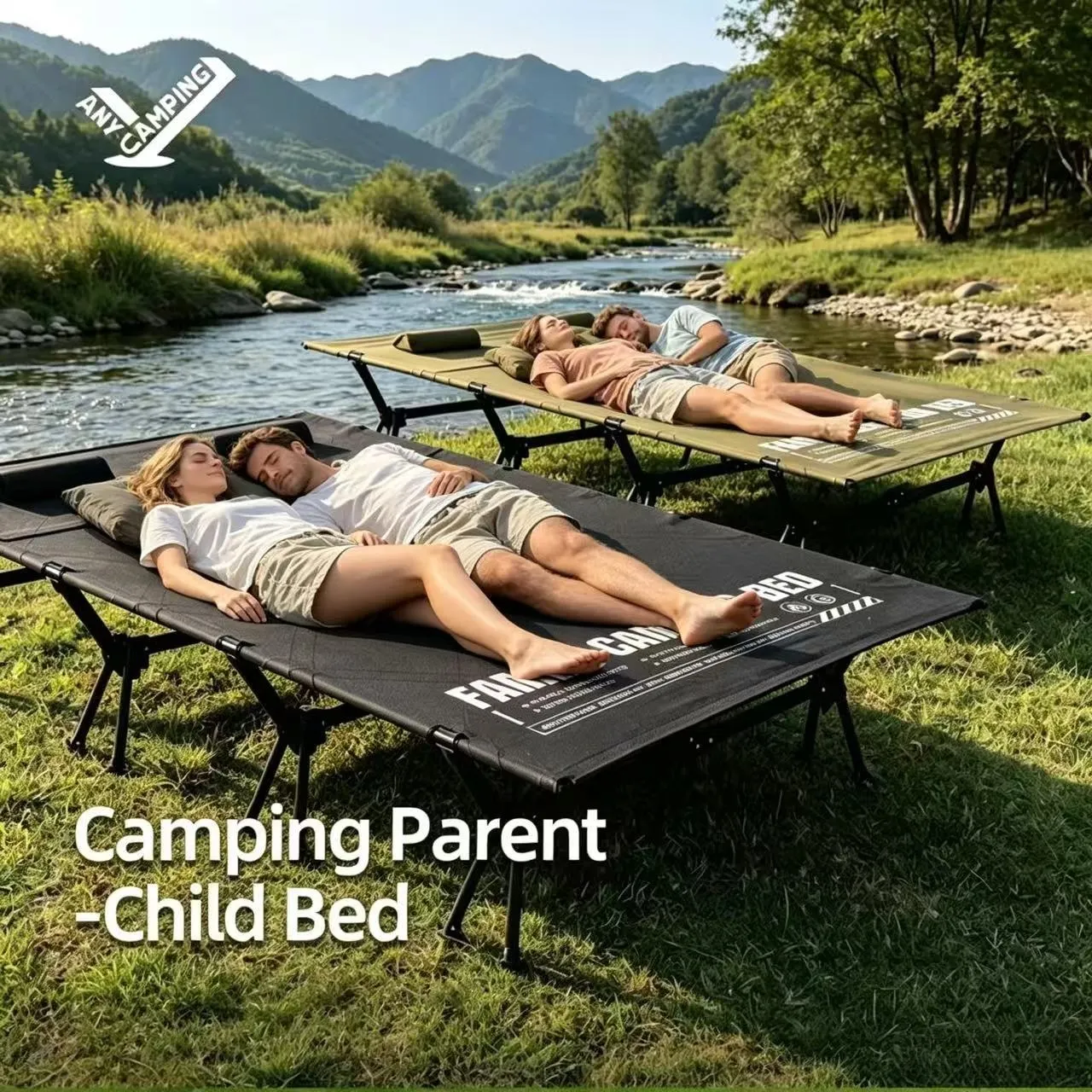 Outdoor Camping Cot - 205x130x25-41,5CM 1000D Oxford Doppel-Campingbett, tragbares Klappbett