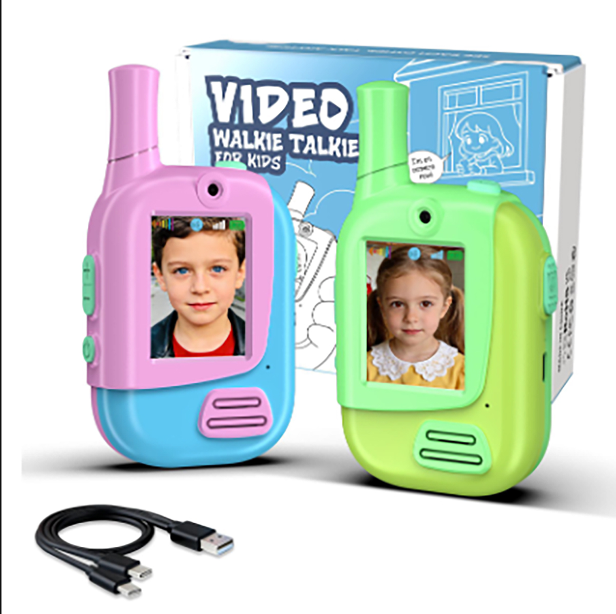 Outdoor Camping Games - 2er-Pack Wiederaufladbare Kinder-Video-Walkie-Talkies mit 4 Stimmverzerrer-Funktionen